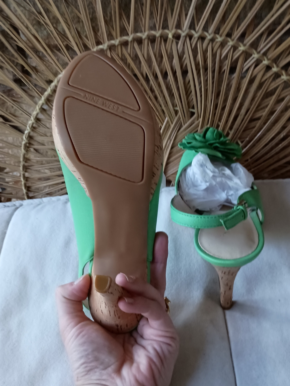 Nine West Bright Green Floral Slingback Heel Sandals_8 - Picture 7 of 8
